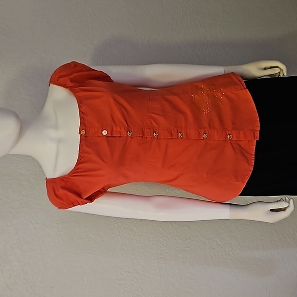 VTG APPLE BOTTOMS Coral Button Down Off Shoulder Babydoll Blouse XL - Picture 2 of 12